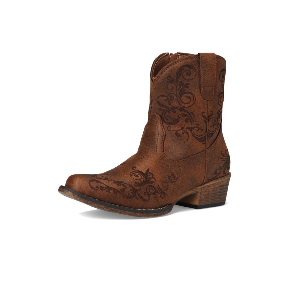 Roper Chestnut Brown Embroidered Western Ankle Boots, size 10